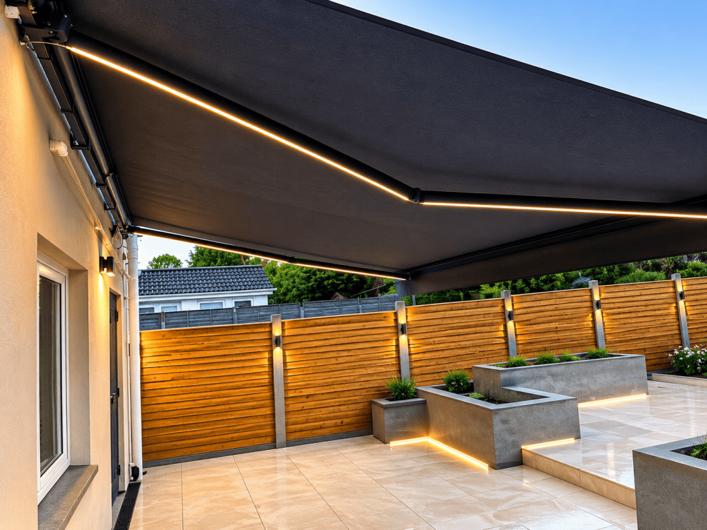 Retractable awning with integrated LED lights in Wexford