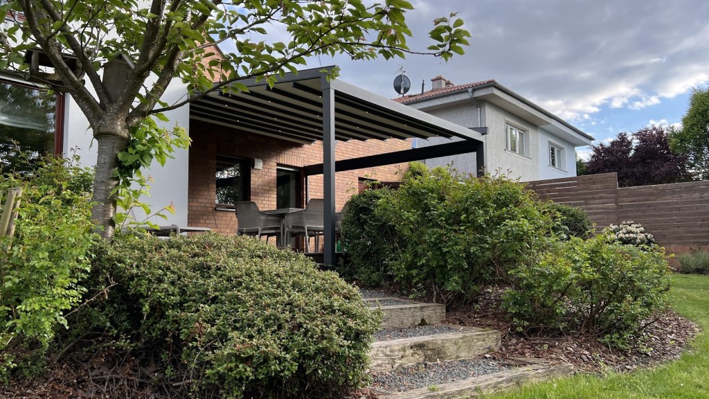 Retractable smart pergola installed in a garden in Galway